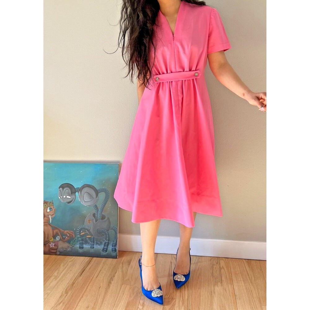 vtg Groovy 70s Dress Handmade‎ Gogo pink handmade dress bling modest medium